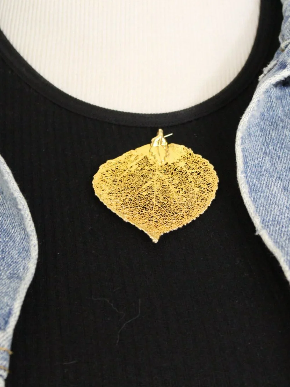 Gold Aspen Leaf Pendant Real Leaf‎ Style Statement Pendant 1.75”